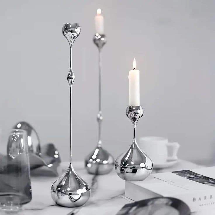 Crystal Stem Candle Holder Trio handcrafted Home Decor by J.S. CRAFT