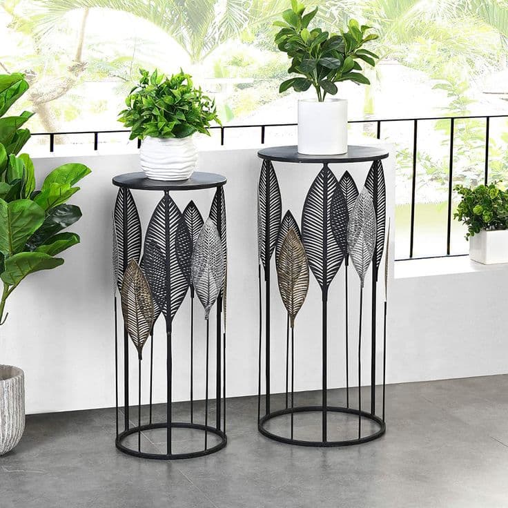 Leaf Pedestal Plant Stand Duo handcrafted Accent Furniture by J.S. CRAFT