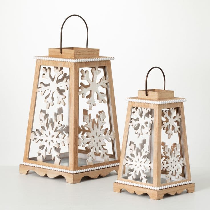 Ornate White Lantern Set handcrafted Seasonal Decor by J.S. CRAFT